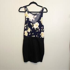 Forever 21 Womens Floral Print Scoop Neck Sleeveless Bodycon Dress Black Large